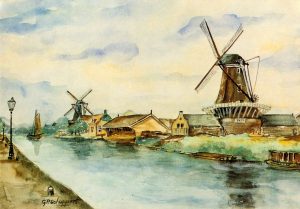 Molen De Ster (rechts) en de verdwenen molen De Bijgeval door G.P. Schoppert, circa 1900 (Het Utrechts Archief)